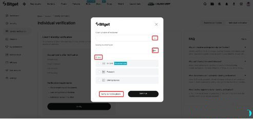 Bitget身份认证国家选择页面